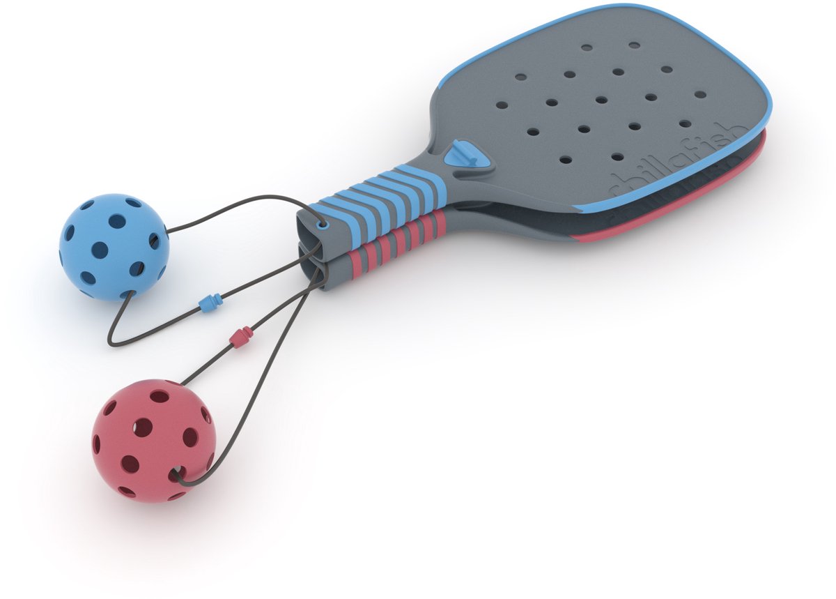 Set de pickleball Chillafish pour enfants à partir de 5 ans - bleu rouge - set avec 2 raquettes de pickle ball et 2 balles - poignée ergonomique antidérapante - raquettes à clipser - idéal pour s'amuser en plein air - modèle pickli