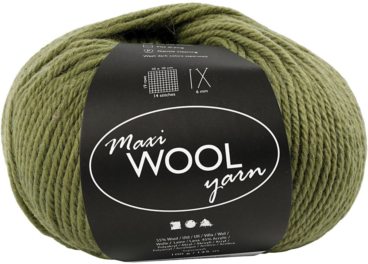 Fil de laine Creativ company, l: 125 m, vert olive, 100 g 1 pelote