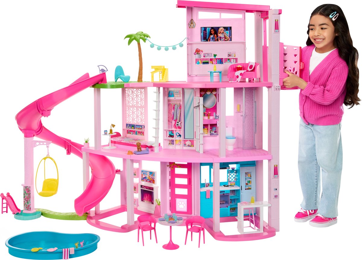 Maison de poupée Barbie Dream House - 114 cm de haut - avec toboggan et plus de 75 accessoires