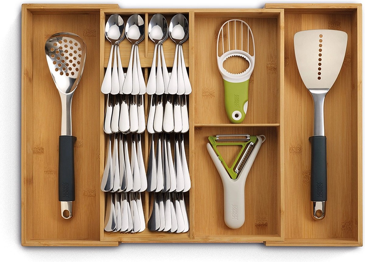 Joseph joseph range-couverts extensible bambou grand - tiroir - marron - compartiments de tri | durable | extensible | antidérapant