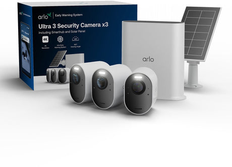 Caméra de sécurité Arlo ultra3 4k + panneau solaire - kit 3 caméras (y compris hub intelligent)