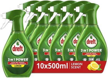 Dreft Spray puissant 3 en 1 pour vaisselle et cuisine - dégraissant - parfum citron - 10 x 500 ml