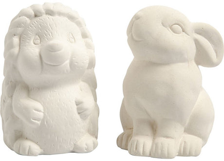 Creativ company tirelire animaux, hérisson et lapin, h : 10 cm, blanc, 2 pièces 1 boîte