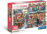 Puzzle Clementoni Puzzle de Noël 500 pièces Affiche du village enneigé.