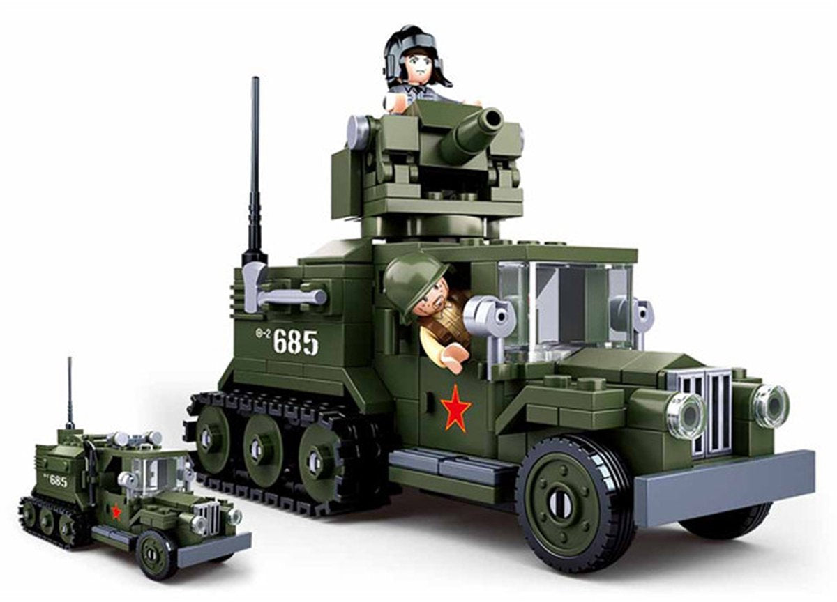 Jouets de construction de véhicules militaires 2 en 1 semi-piste de l'armée Sluban de la Seconde Guerre mondiale - construction de modèles de jouets de construction - boîte de construction avec 243 blocs de construction - m38-b0685 à partir de 8 ans