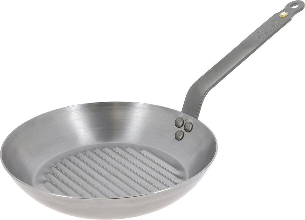 Debuyer de Buyer Mineral B Poêle à Griller 32 cm - Poêle à Griller Ronde - Tôle d'acier - Sans PFA - Convient pour l'induction - Fabriquée en France