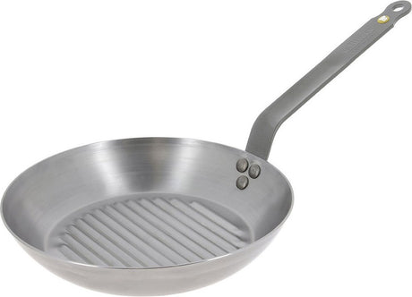 Debuyer de Buyer Mineral B Poêle à Griller 32 cm - Poêle à Griller Ronde - Tôle d'acier - Sans PFA - Convient pour l'induction - Fabriquée en France
