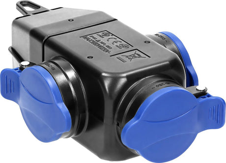 Fiche de distribution robuste Orno - prise extérieure 3 voies - couvercles à fermeture automatique - prise IP44 résistante à la poussière et aux éclaboussures