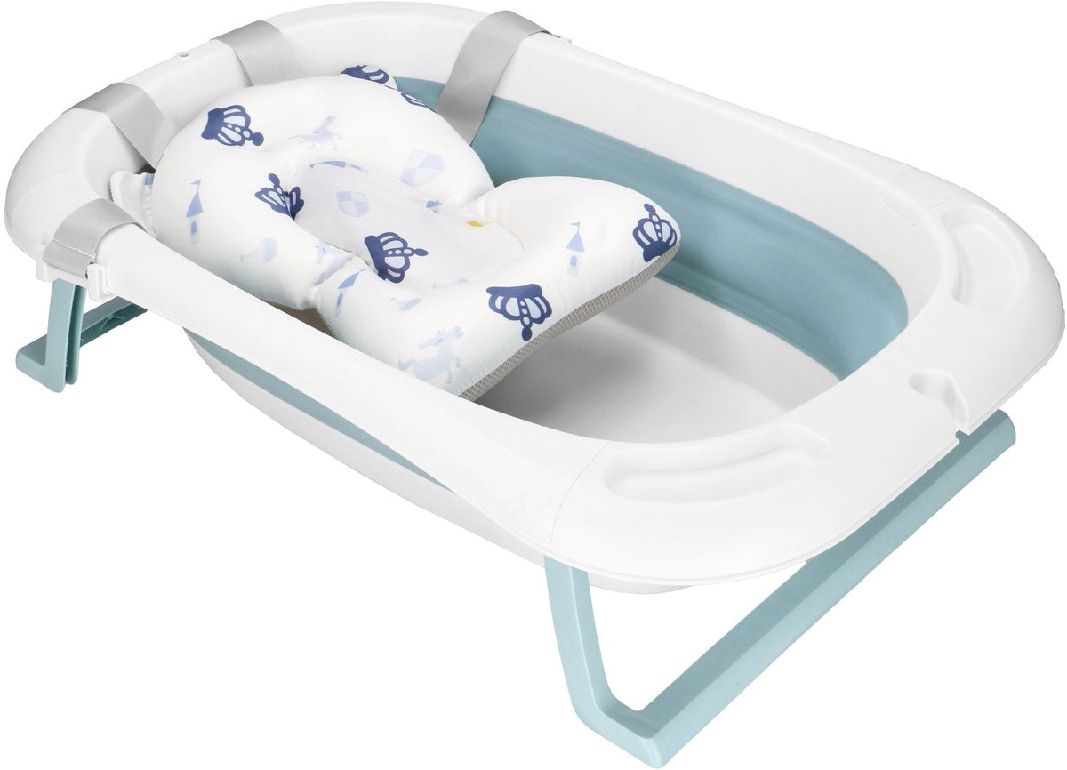 Baignoire bébé pliable Springos - pliable - portable - avec bouchon - thermomètre - coussin - jusqu'à 12 mois - 35 l - bleu - blanc - 82 x 52 x 22 cm