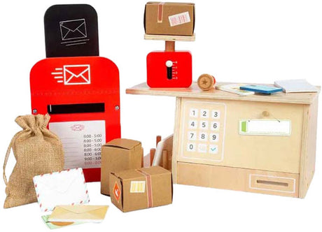Ensemble de jeu de bureau de poste en bois Bigjigs, 19 pièces.