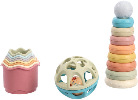 Jipy coffret cadeau de luxe en bioplastique tour d'empilage tasses empilables de bain et boule de hochet de jeu 3 pièces