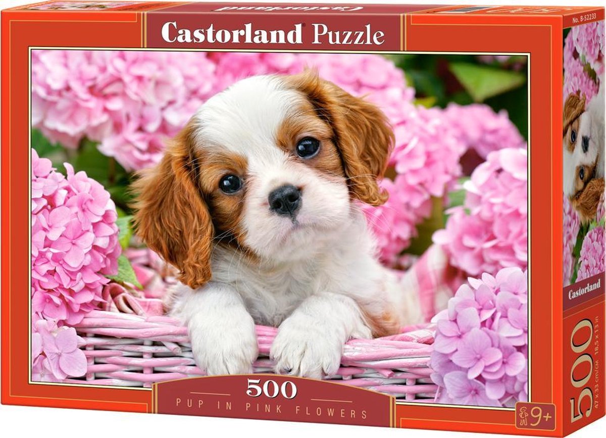 Selecta castorland puzzle chiot en fleurs roses, 500 pcs.