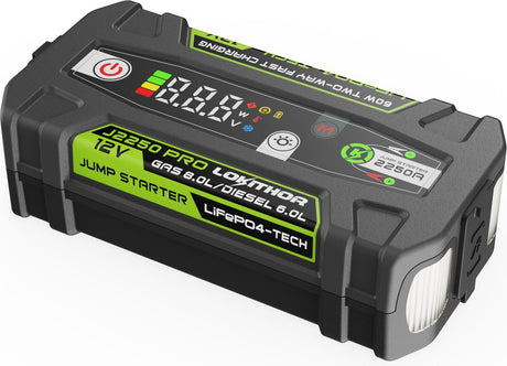 Lokithor jump starter j2250 pro - 12v 2250a lifepo4 - banque d'alimentation 60w - batterie de voiture démarrant jusqu'à 8,0l essence 6,0l diesel - lampe de poche LED