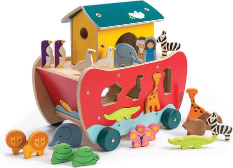 Bateau de jeu en bois à feuilles tendres - jouets à feuilles tendres - jeu imaginatif - religieux, Arche de Noé - Bois FSC - à partir de 18 mois