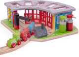 Hangar en bois Bigjigs pour 5 trains - extension du système de voies en bois