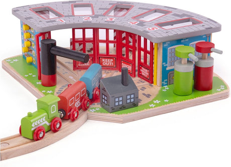 Hangar en bois Bigjigs pour 5 trains - extension du système de voies en bois