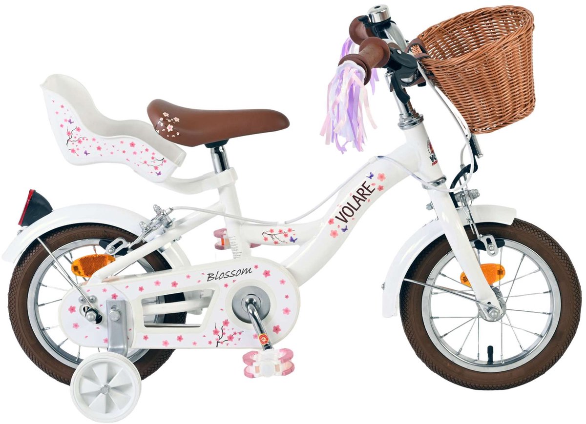 Volare Blossom Children's Bicycle - Girls - 12 pouces - blanc - deux freins à main
