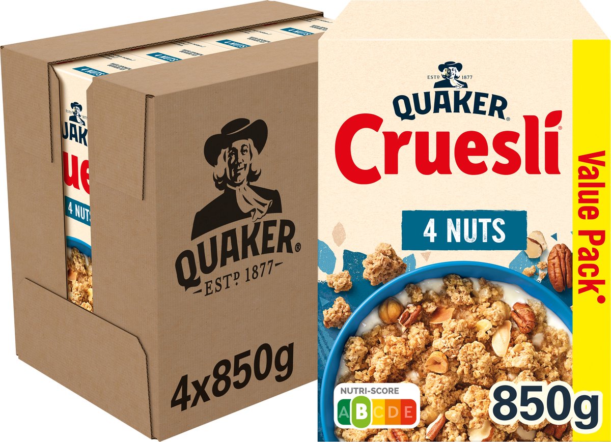 Quaker cruesli 4 noix - céréales pour petit déjeuner - 4 x 850 grammes
