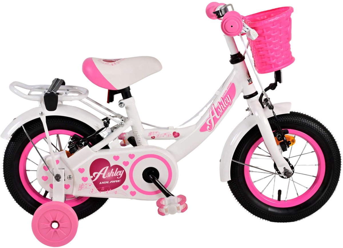 Vélo pour enfants Volare Ashley - Filles - 12 pouces - Blanc - Deux freins à main