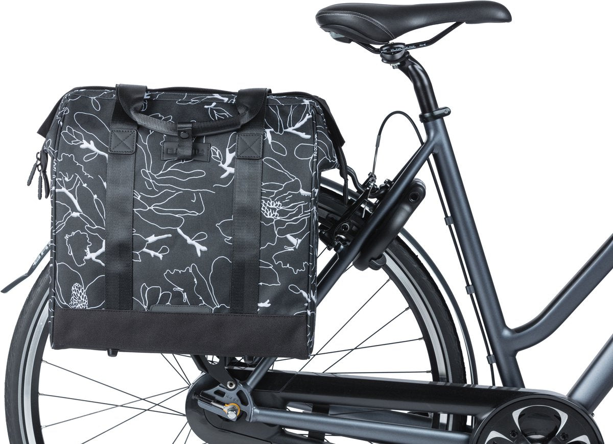 Basil Grand Flower Fietshopper - Sac à eau noire - Dispst avec boîte d'ordinateur portable - 23L