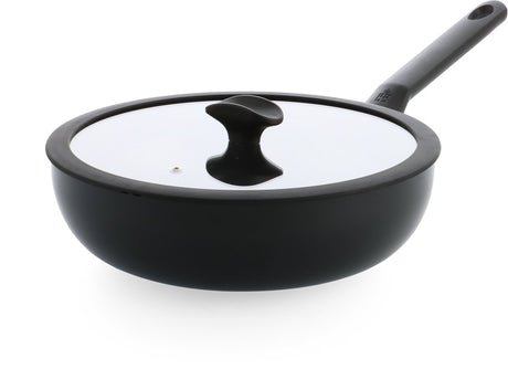 Poêle wok Bk Enjoy 28 cm - 4,2 l - revêtement antiadhésif sans PFA - poêle wok induction - poêle en céramique - passe au four jusqu'à 160°c - poignées froides - avec couvercle en verre - noir