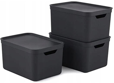 Rotho jive boîtes de rangement lot de 3 boîtes de rangement 16 l avec couvercle, plastique (pp recyclé), noir anthracite, 3x16 (35 x 25 x 20 cm)