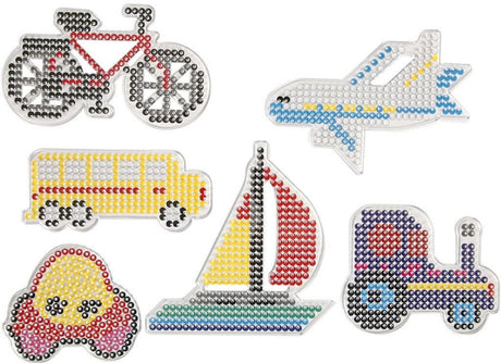 Plaque de base Creativ company, voiture, avion, bateau, tracteur, bus et vélo, dimensions 9x9,5 + 11x16 cm, moyen, 6 pièces 1 carton