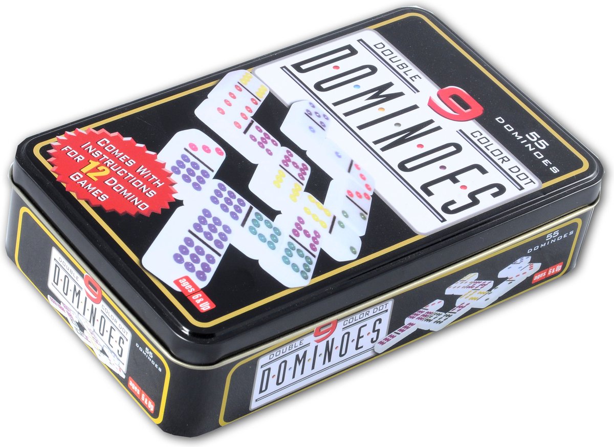 Engelhart Domino Double 9 – 55 pierres avec yeux colorés – Boîte compacte – Jeu classique pour la maison – Jeu familial stratégique -