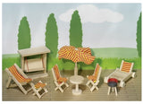 Meubles de maison de poupée Goki série 2 : meubles de jardin 9 pièces, pour poupée