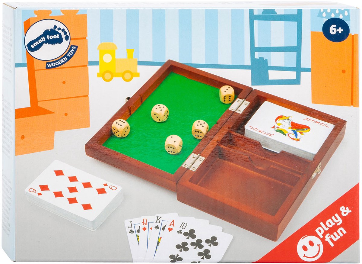 Small foot - jeu de cartes et jeu de dés dans une boîte en bois