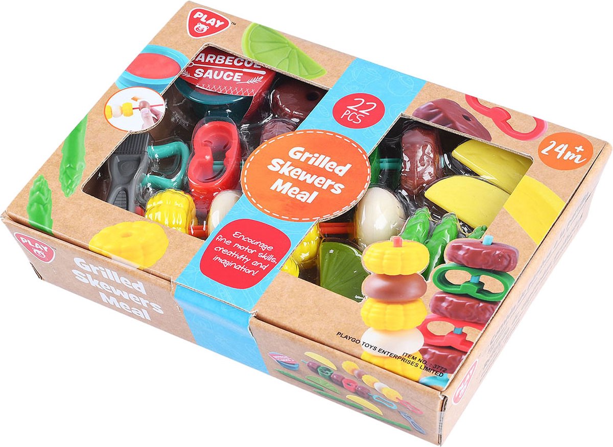 Playgo jouet nourriture brochettes grillées ensemble de jeu - 22 pièces.