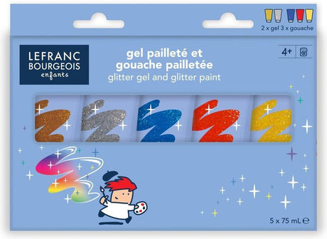 Lefranc Bourgeois Paris Lefranc Bourgeois 807307 Education Glitter Gel Glitter Gouache Set 5x75ml | peinture pailletée adaptée aux enfants | miscible lavable à partir de 4 ans