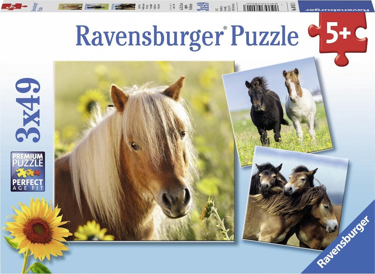 Ravensburger puzzle poneys mignons - 3x49 pièces - puzzle pour enfants