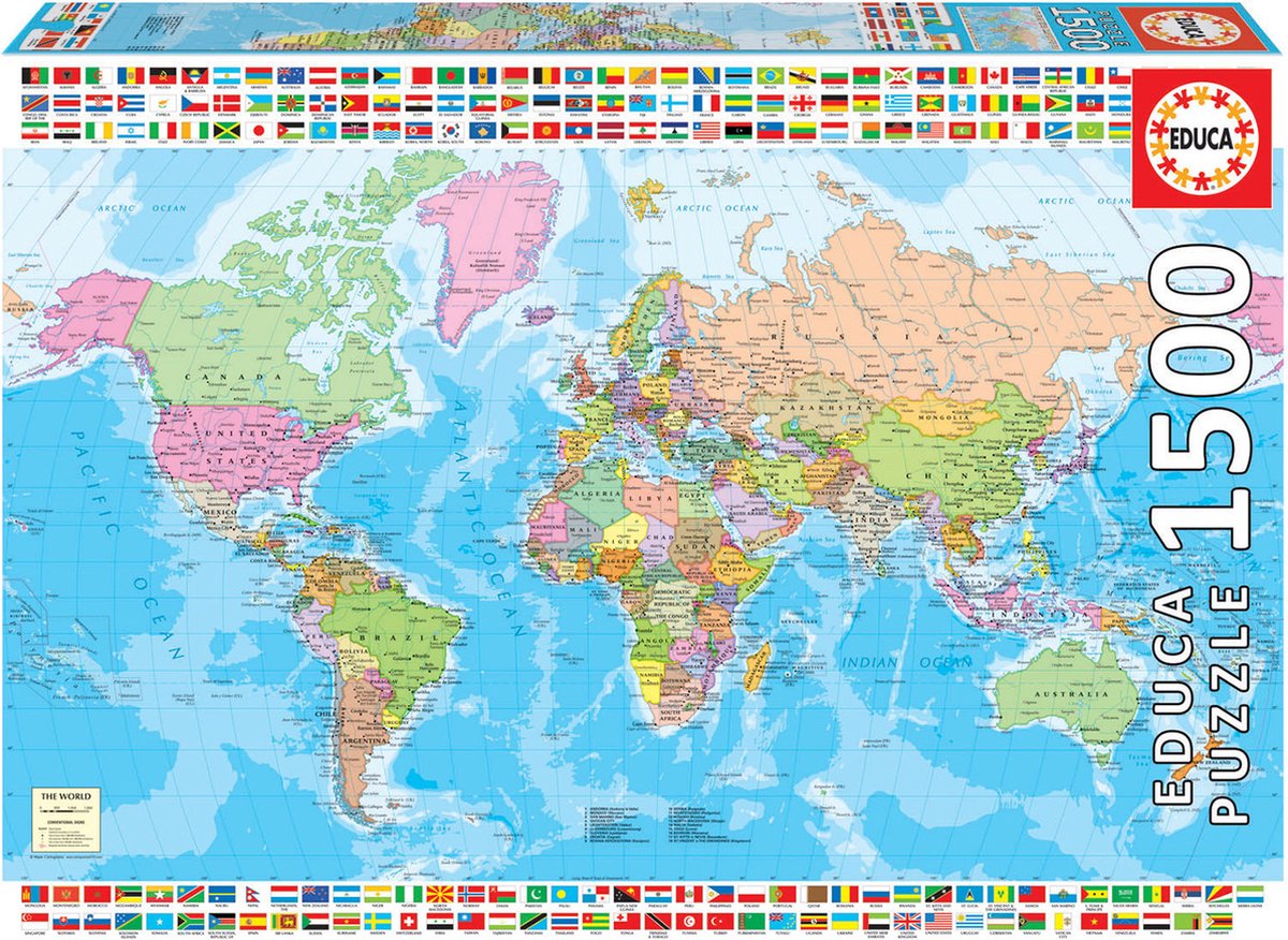 Educa puzzle carte du monde 1500 pcs