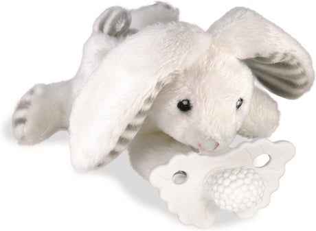 Razbaby - peluche tétine razbuddy comprenant une tétine de dentition framboise - lapin