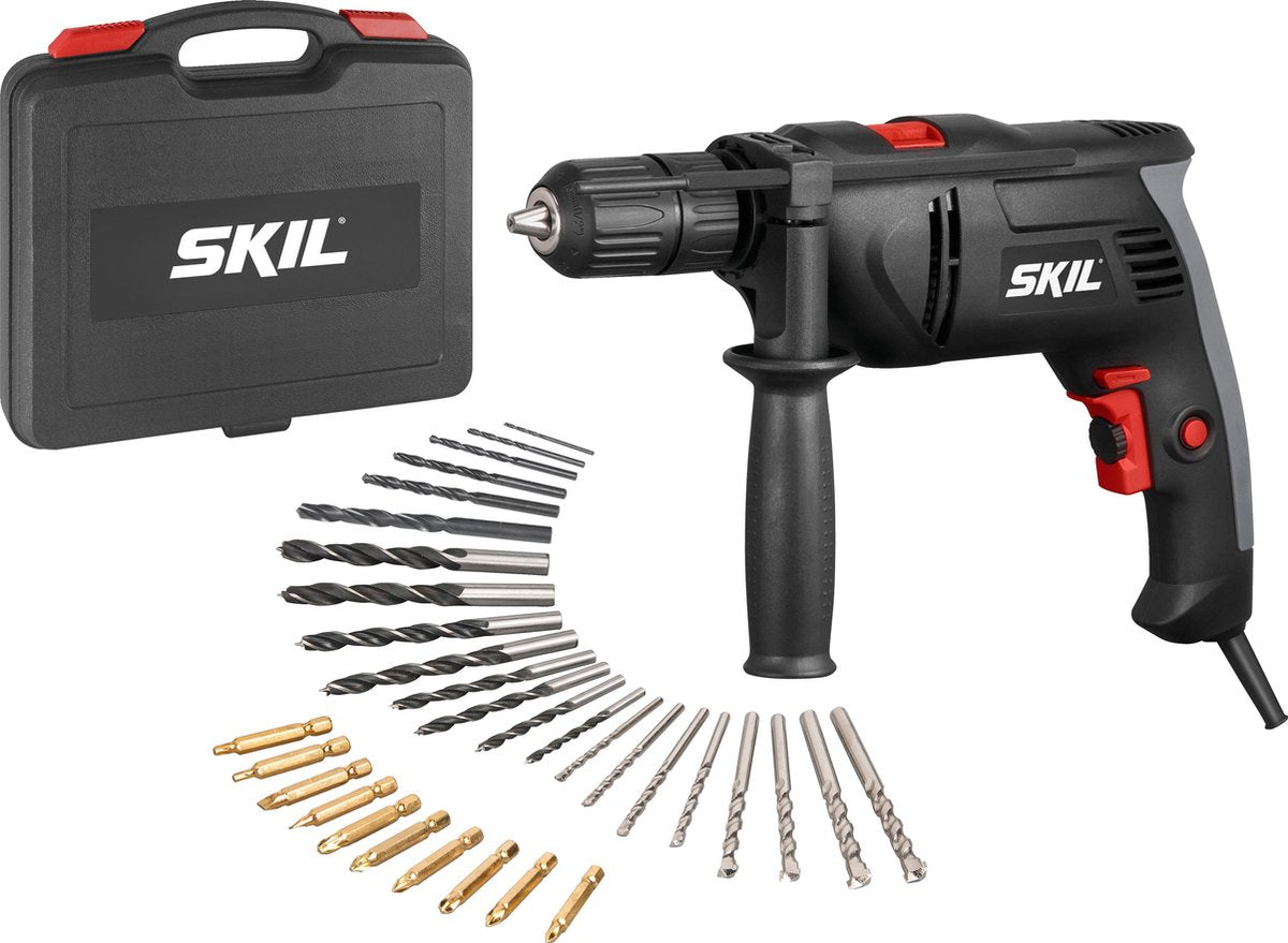 Perceuse à percussion Skil 850w - perceuse pour bois, maçonnerie en acier - capacité de perçage jusqu'à 40 mm - perceuses à percussion - avec poignée latérale de butée de profondeur - avec coffret d'embouts à vis - 1021 ad