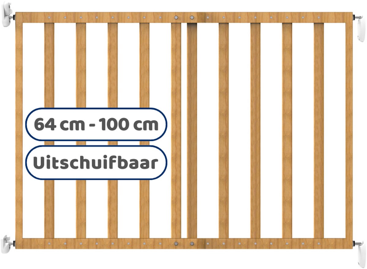 Barrière d'escalier extensible Noma en bois naturel | barrière de sécurité | portail à vis | porte pour chien | porte enfant