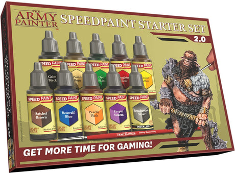 Le kit de démarrage Army Painter Speedpaint 2.0, ensemble de peinture acrylique parfait pour les débutants, contient 10 bouteilles de peinture acrylique de 18 ml et 1 pinceau de revêtement de base pour Warhammer 40K et Donjons et Dragons.