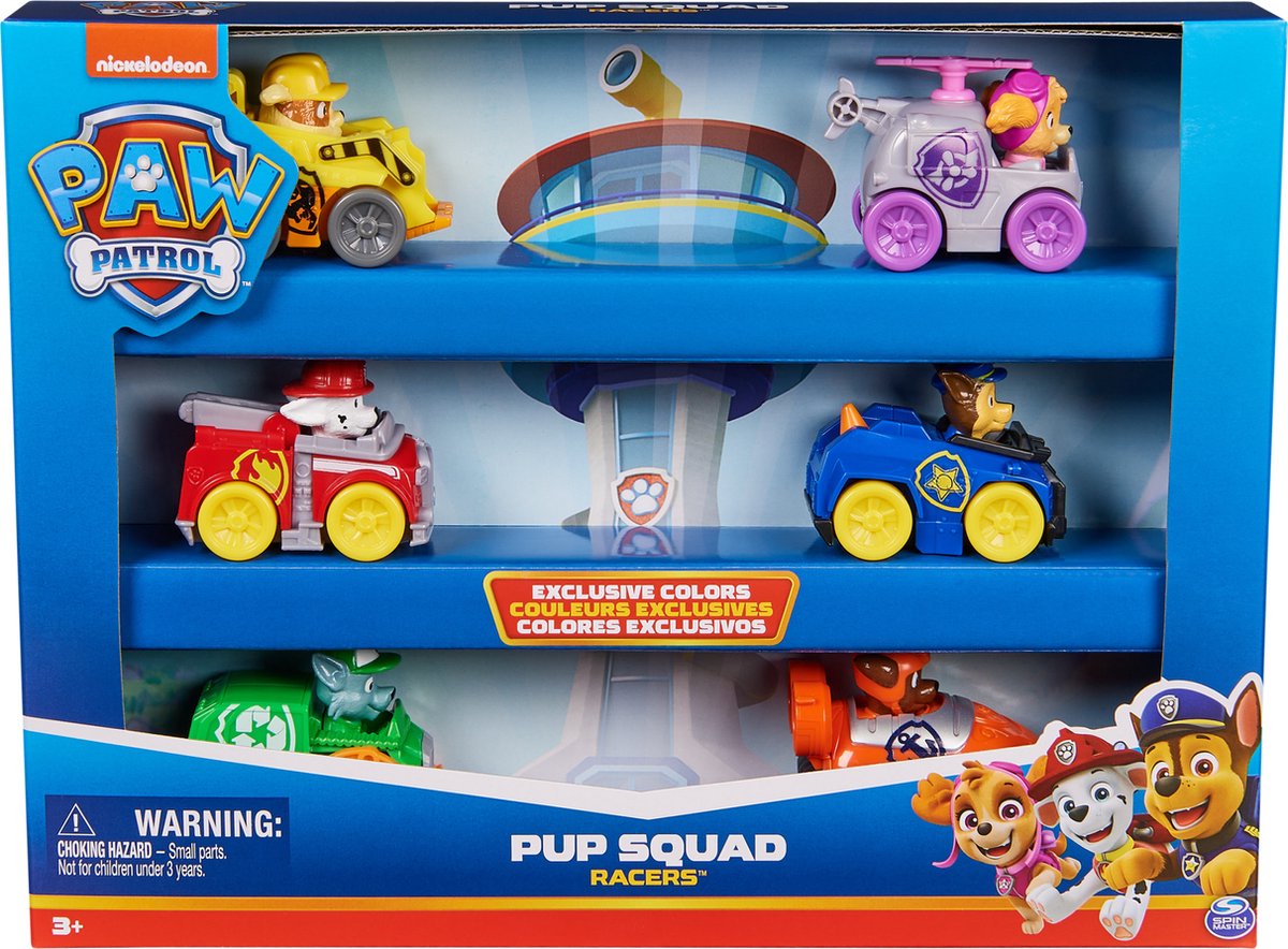 Paw Patrol Pup Squad - Coffret cadeau avec 6 coureurs - petites voitures
