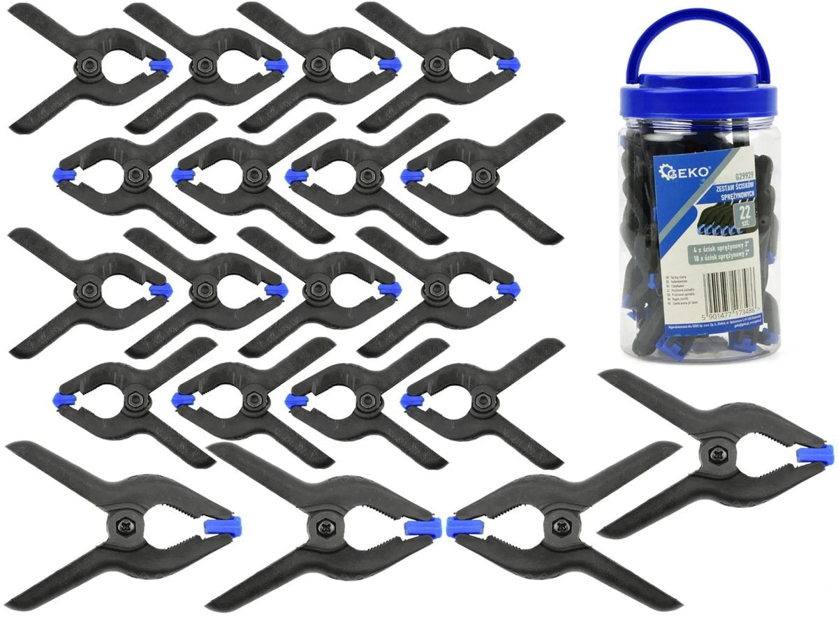 Geko lot de 22 pinces à ressort - plastique - ressort acier - 50mm 75mm