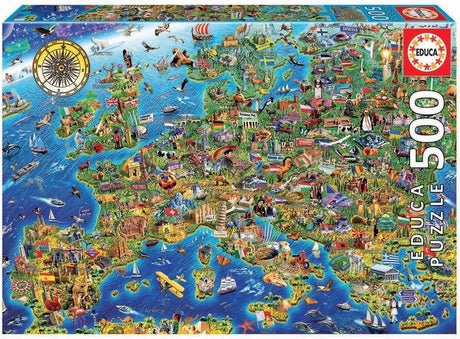Educa - puzzle - carte amusante de l'Europe - puzzle - 500 pièces