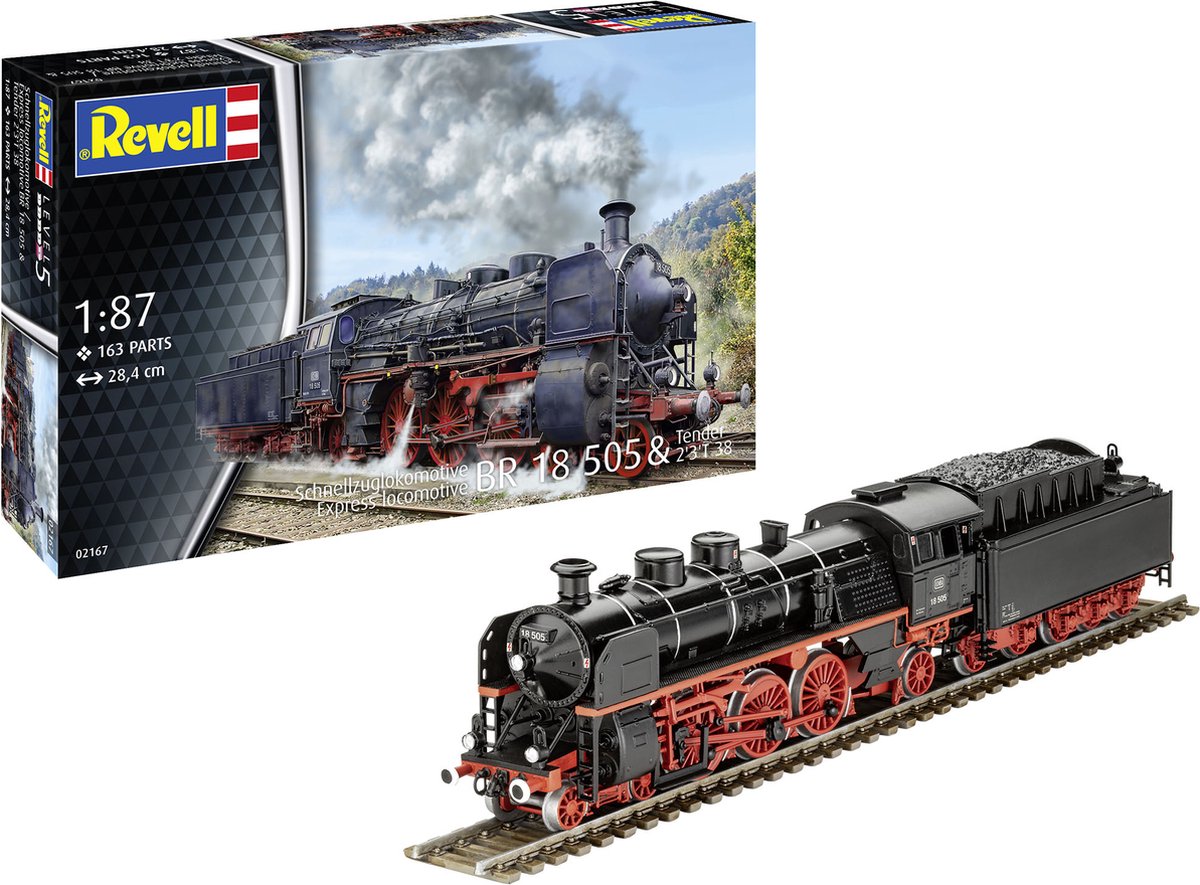 Revell maquette véhicule militaire - 02167 baureihe 18 505 - annexe 2'3' t 38 - locomotive à vapeur en plastique - 1:87 - modélisme