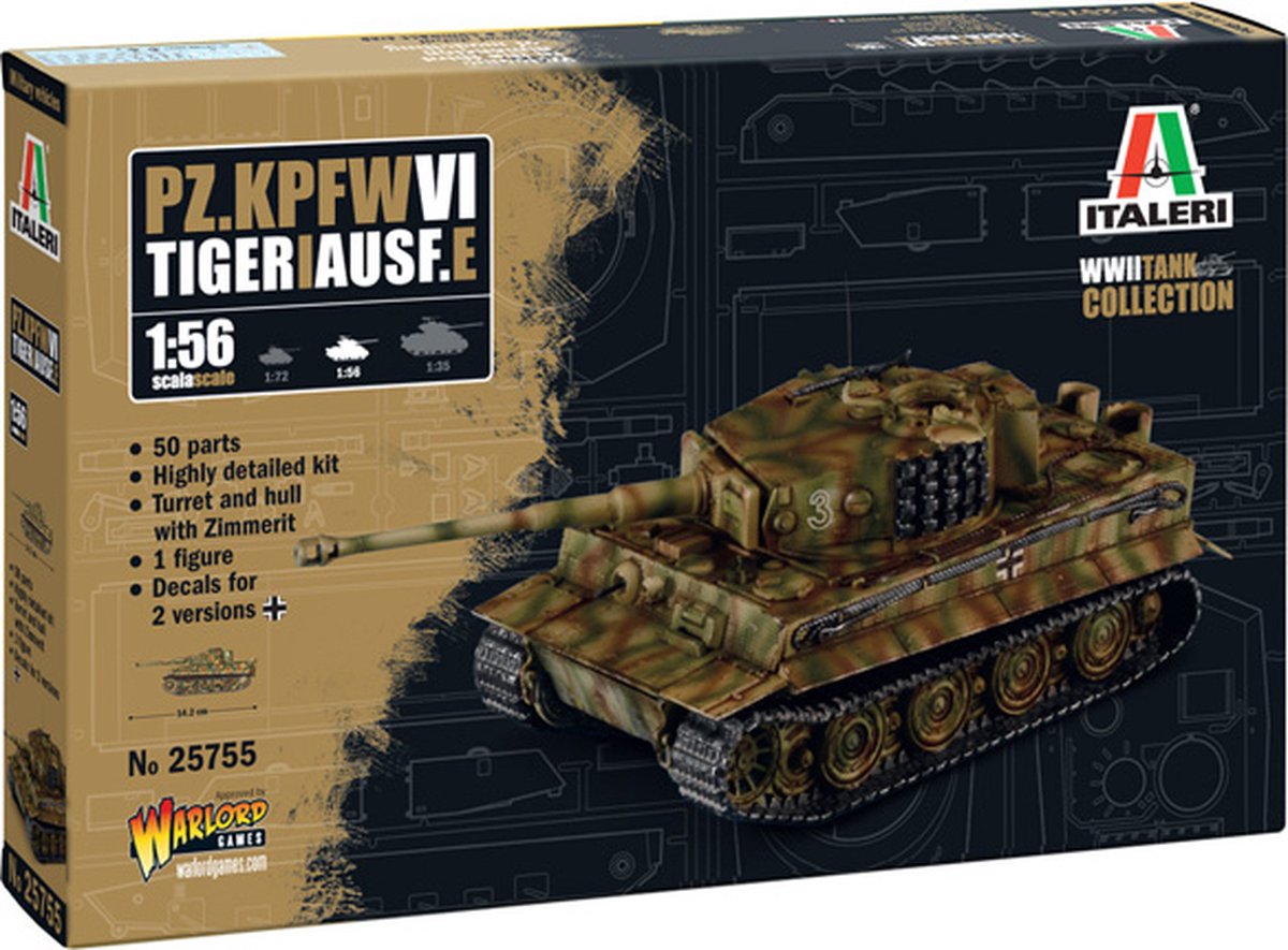 Maquette avion Italeri - 25755 pz. kpfw. vi tigre je ausf. e - réservoir en plastique - 1:56 - modélisme