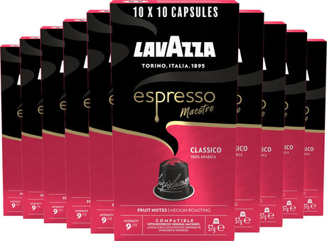 Tasses à café expresso classico Lavazza - 100 tasses - café 100% arabica - intensité : 9 13 - 10 x 10 capsules en aluminium