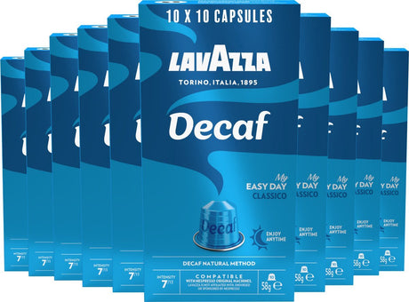Tasses à café expresso décaféiné Lavazza - 100 tasses nespresso - café décaféiné - arabica robuste - intensité : 7 13 - 10 x 10 capsules en aluminium