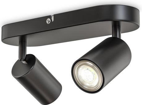 B.k.licht - spot en saillie - spot de plafond avec 2 points lumineux - barre rotative - raccord gu10 - noir - métal - l: 27cm
