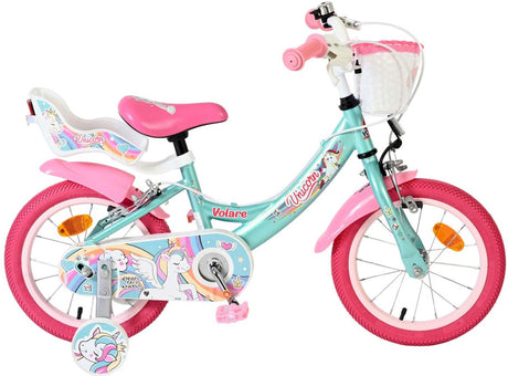 Vélo enfant Volare licorne - filles - 14 pouces - vert - deux freins à main