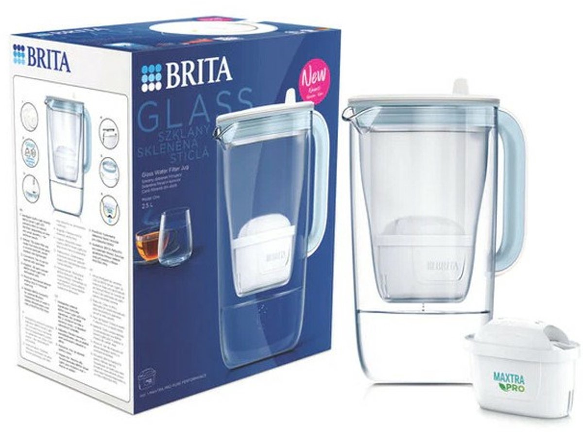Brita mx pro pure series - carafe filtrante en verre - 2,5 l - technologie maxtra - poignée ergonomique