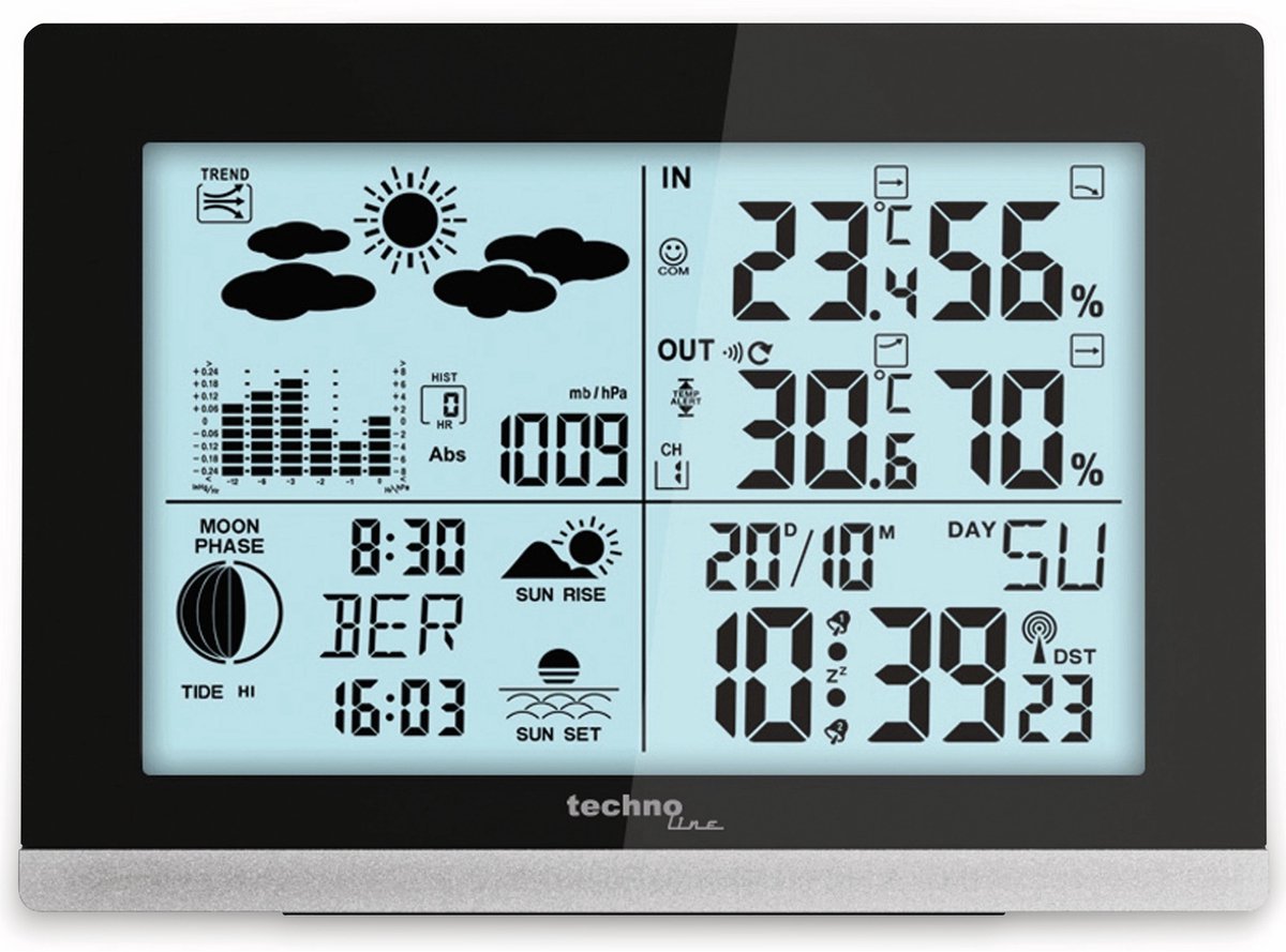 Station météo Technoline - ws 6762 - 158x113x40mm - noir argent - avec 1 capteur extérieur 30m - tl-ws6762
