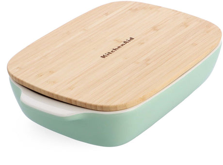 Plat à pâtisserie Kitchenaid avec couvercle en bambou - moyen : 1,8 l - passe au micro-ondes et au four jusqu'à 260°c sans couvercle - vert pistache
